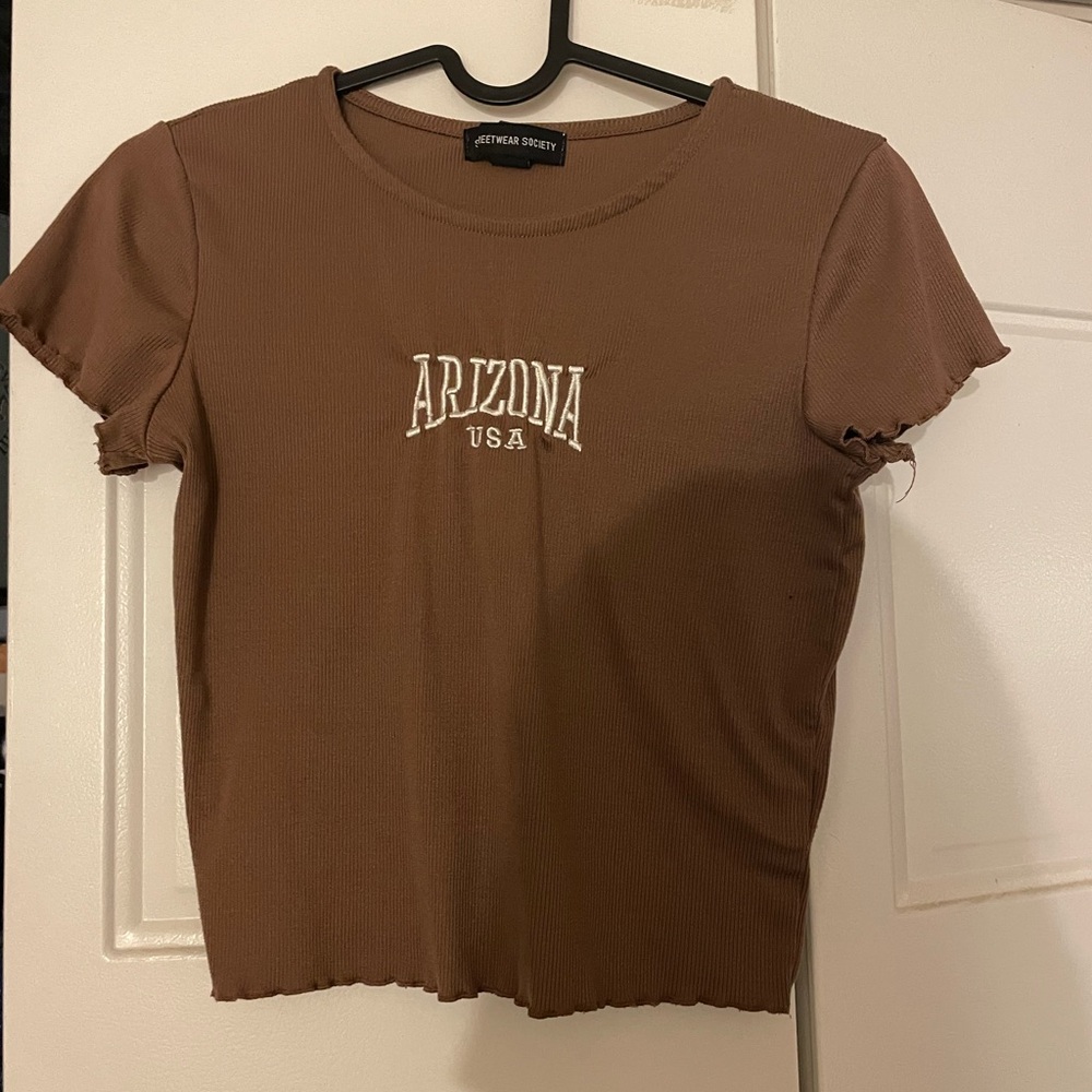 Society Brown Ribbed Short Sleeve Tee